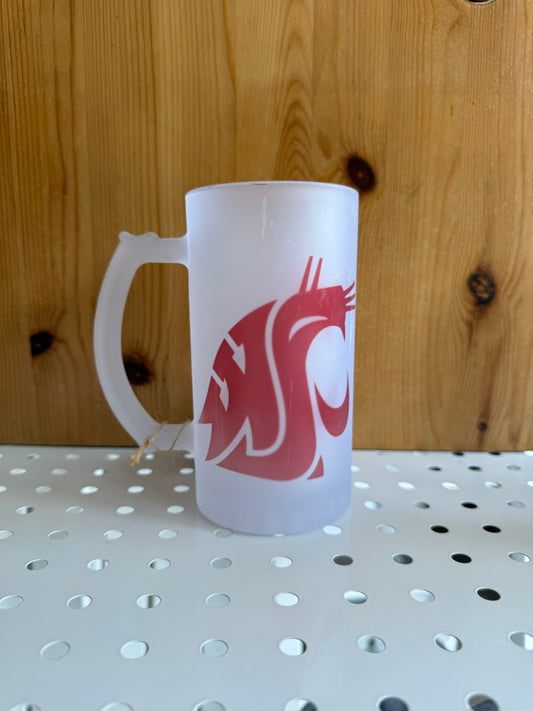 WSU Cougars Frosted Glass Beer Stein – Bold Oversized Logo, 16oz