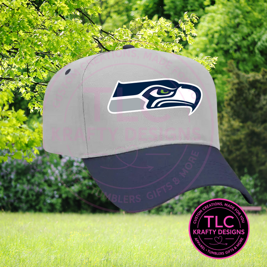 Gray & Navy Trucker Hat with Patch Logo – Custom Sports-Inspired Cap