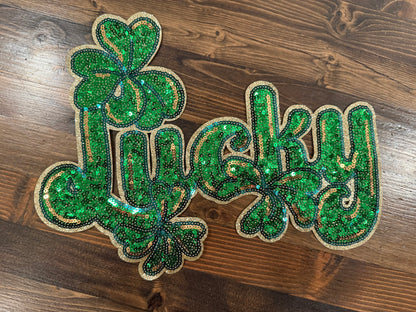 Lucky Sequin Patch Shirt or Sweatshirt | St Patrick’s Day Lucky Top | Shamrock Clover Apparel | Festive Green Outfit