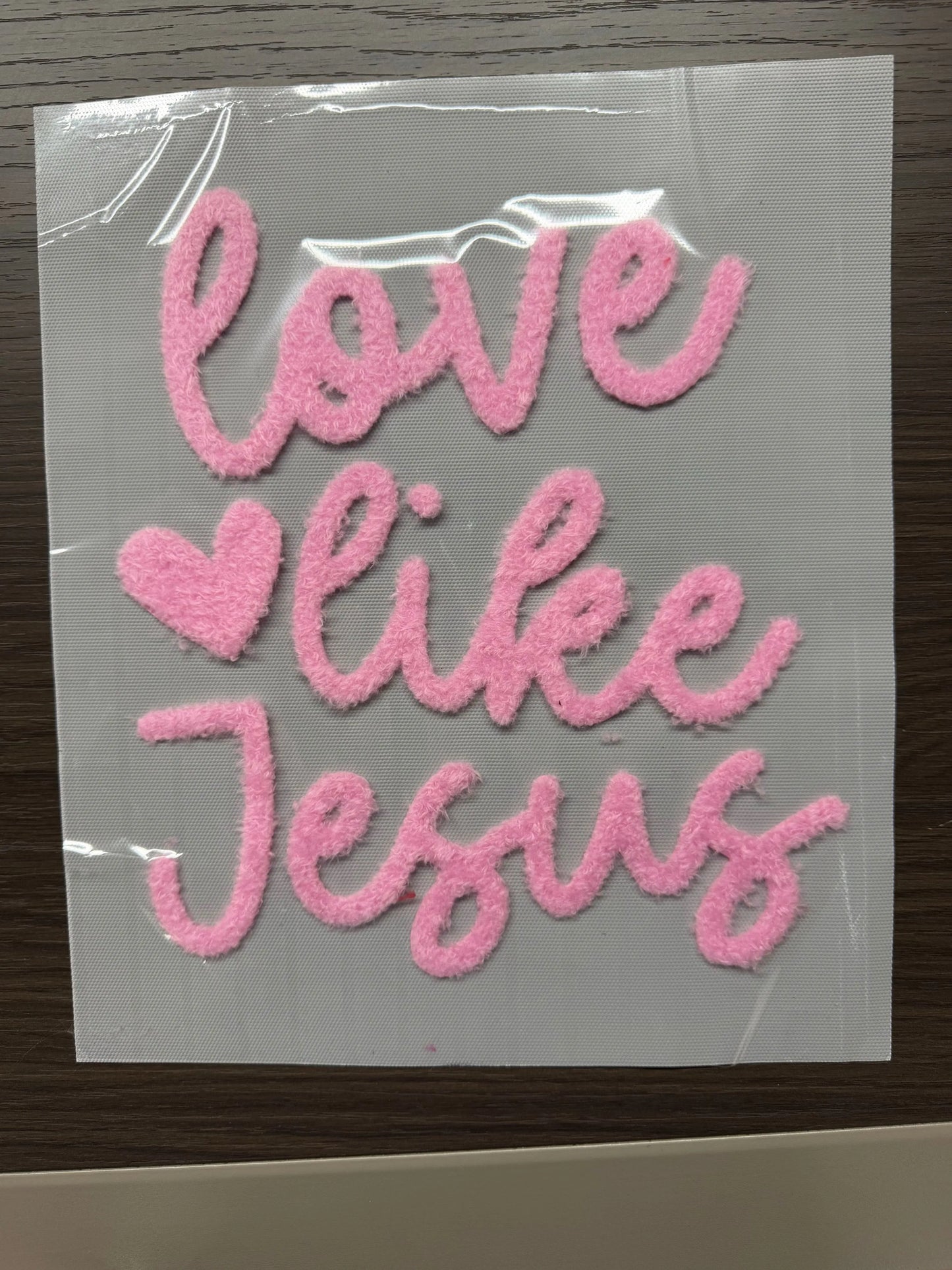 Love Like Jesus Fuzzy Pink Chenille Patch Sweatshirt | Christian Valentine Crewneck | Faith Based Apparel |