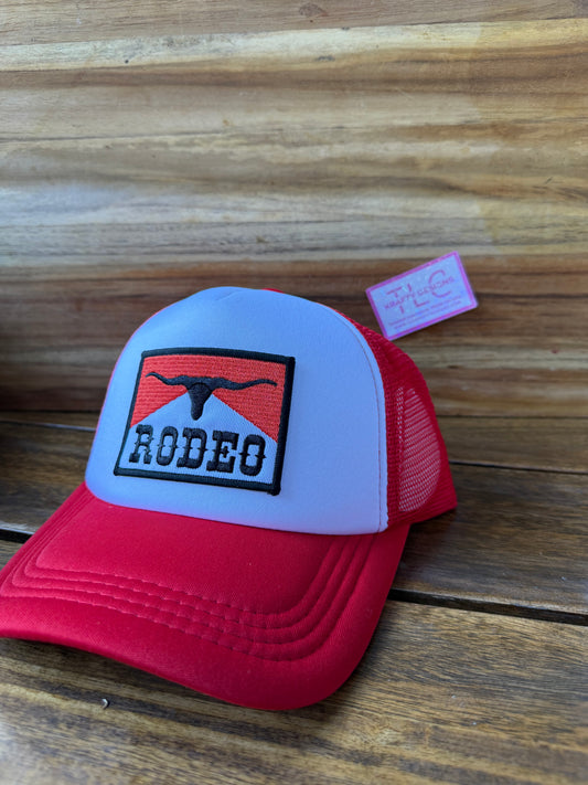 Rodeo Trucker Hat – Red Mesh with Longhorn Patch Design