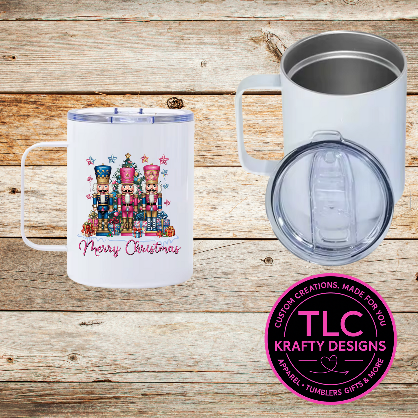 Nutcracker Christmas Mug – 12oz Travel Mug with Lid, Holiday Coffee Cup