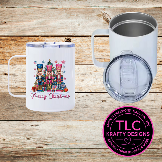Nutcracker Christmas Mug – 12oz Travel Mug with Lid, Holiday Coffee Cup