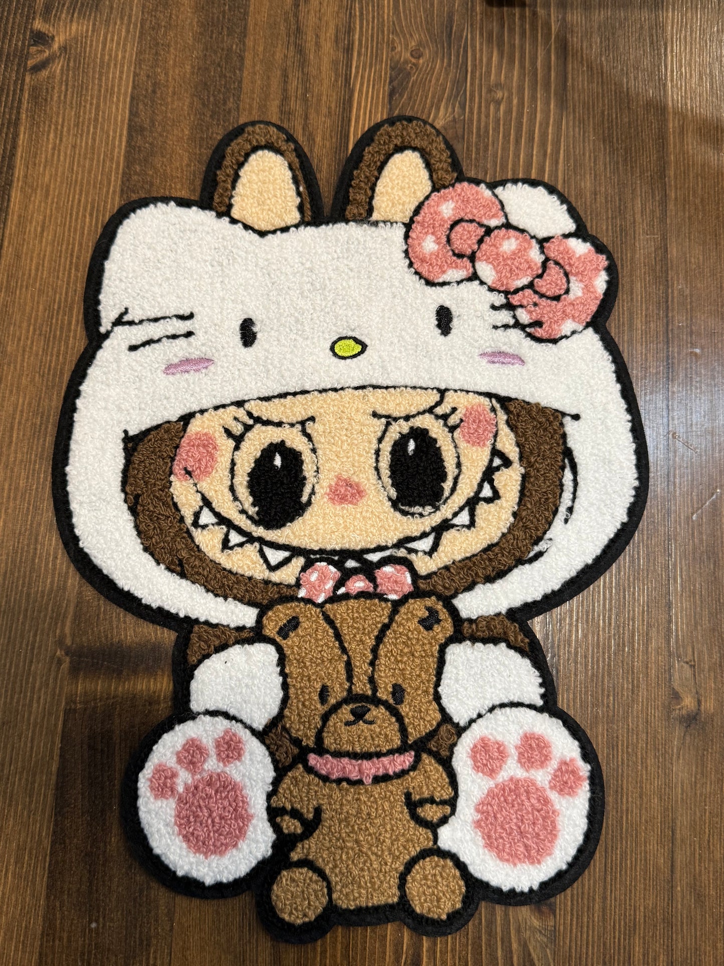 Cute Character Girl Patch – Chenille Extra Large Iron-On with Teddy Bear and Bow Detail
