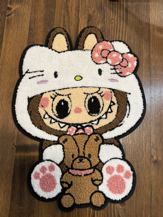 Cute Character Girl Patch – Chenille Extra Large Iron-On with Teddy Bear and Bow Detail