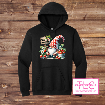 Strawberry Patch Gnome – U-Pick Berry Crewneck & Hoodie
