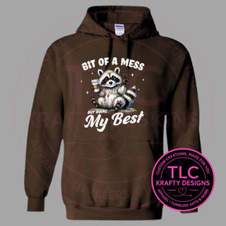 Bit of a Mess Raccoon Shirt or Sweatshirt – Funny Coffee Lover Graphic Tee