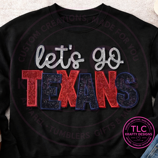 Let’s Go Texans XL Iron On Patch | Football Spirit Chenille Patch | Red White Blue Sports Patch | Game Day Jacket Sweatshirt Patch