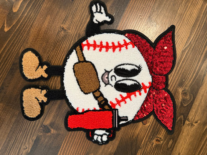 Baseball Chenille Patch Hoodie – Fun Glitter Bow Baseball Sweatshirt