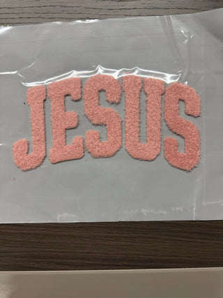 JESUS pink Fuzzy Patch – Soft Chenille Heat Press or Iron-On Patch | Faith Patch | Christian Appliqué for Sweatshirts Jackets