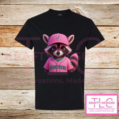 Seattle Baseball Pink Raccoon Tee – Fun Baseball Fan Apparel