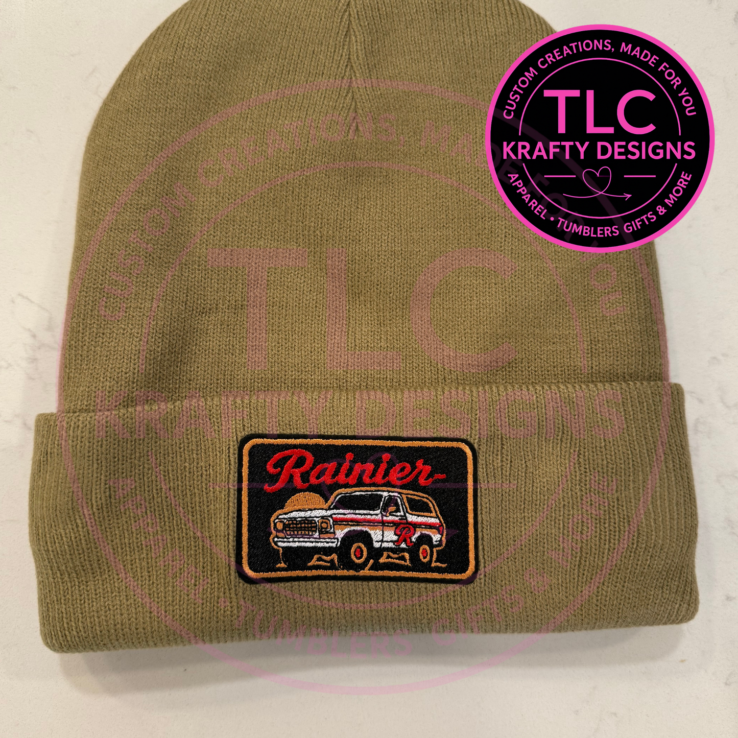 Rainier Retro Mini Patch Beanie – PNW Vintage Style Winter Hat (Multiple Colors)