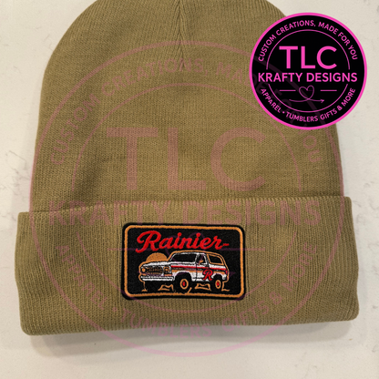 Rainier Retro Mini Patch Beanie – PNW Vintage Style Winter Hat (Multiple Colors)