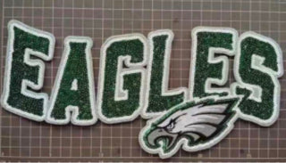 XL Eagles Chenille Patch – Oversized Iron On Football Patch | Green White Team Spirit Appliqué | Jacket Sweatshirt Patch