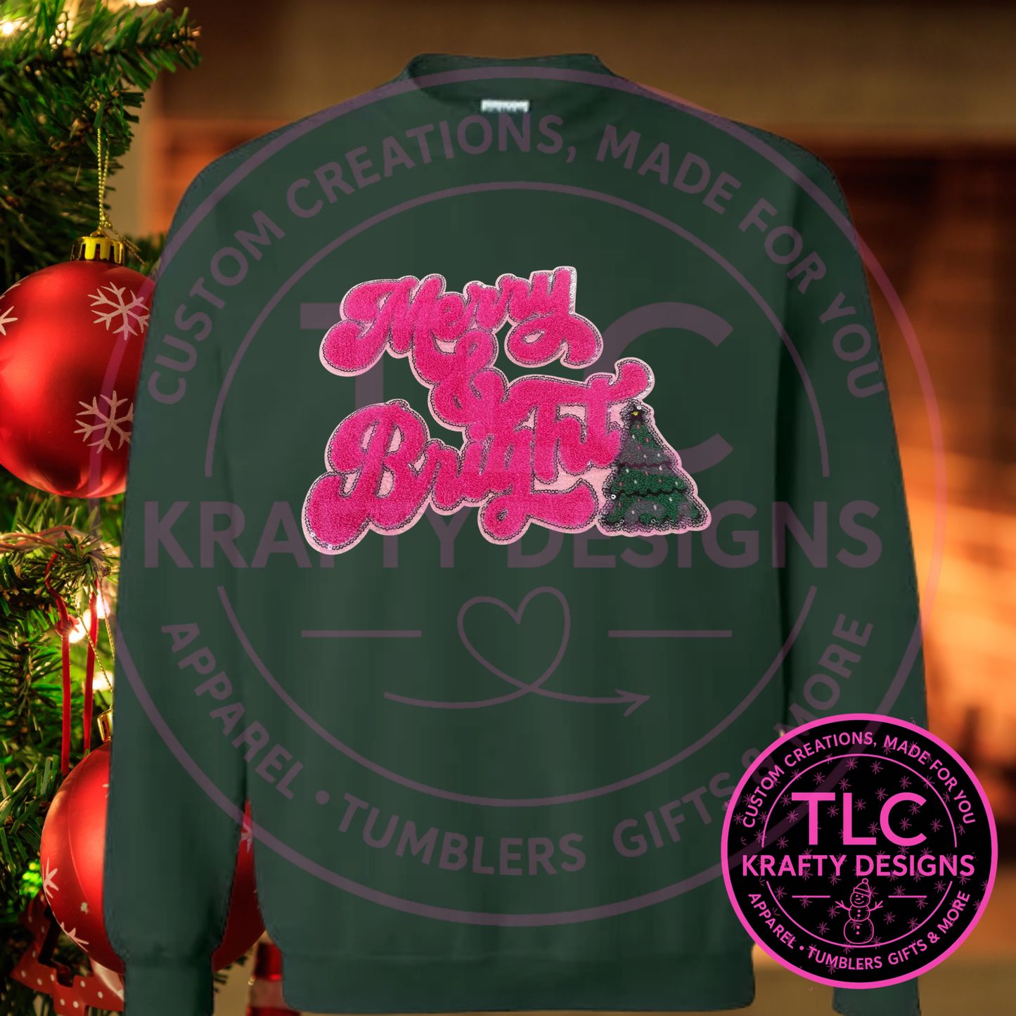 XL Merry and Bright Chenille Patch – Festive Christmas Iron-On / Sew-On Appliqué CK