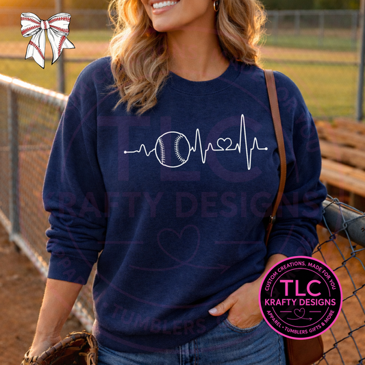 Baseball Mom Heartbeat Shirt or Sweatshirt – Game Day Baseball Fan Apparel