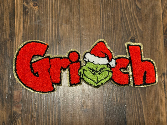 🎄 Green man Extra Large Patch – Classic Red & Gold Sequin Border (Approx. 10”)
