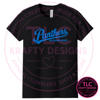 Maplewood Heights Panthers Script design on Bella + Canvas Jersey tee in Black