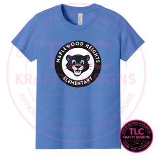 Maplewood Heights Panthers Badge design on Bella + Canvas Jersey tee in Columbia Blue