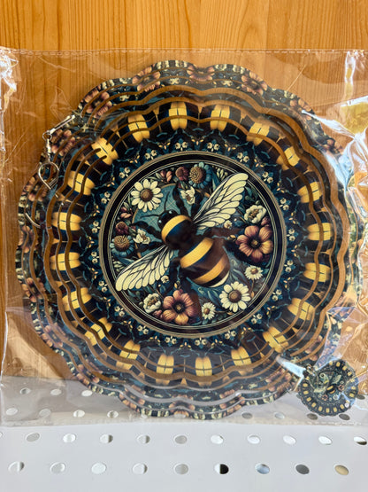 Bee & Floral Wind Spinner – 10” Metal Garden Décor