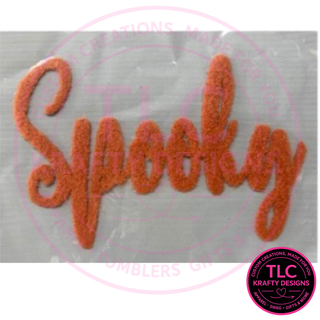 Spooky Fuzzy Iron-On Patch, Large Halloween Patch, Oversized Script Patch, Heat Press Patch for Sweatshirts, Jackets & Bags