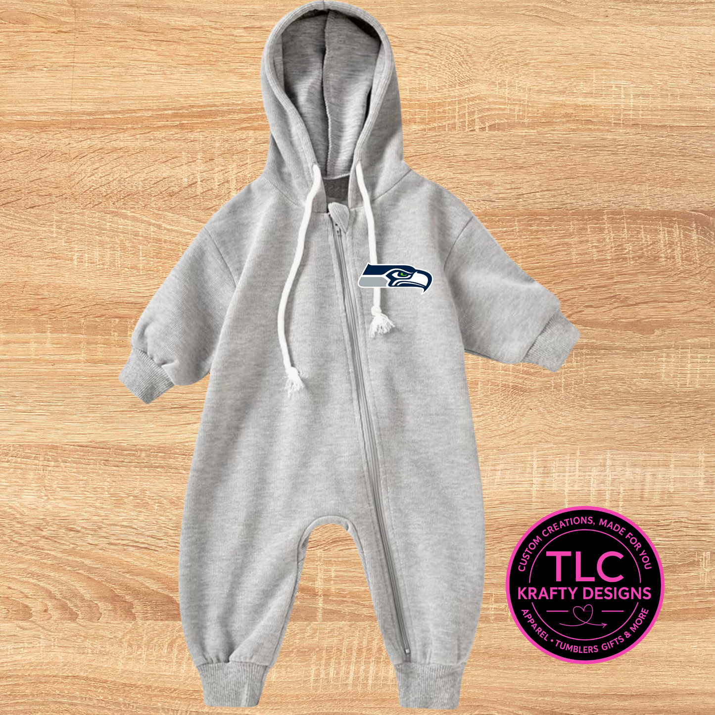 Seattle Football Hooded Baby Zip-Up Romper – Cozy Unisex Infant One-Piece