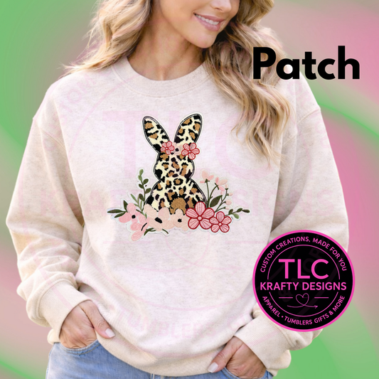 Leopard Bunny Chenille Shirt or Sweatshirt – Floral Easter Bunny Apparel, Cozy Spring Statement Top