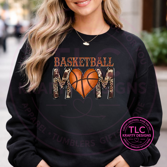 Basketball Mom Shirt or Sweatshirt – Leopard Print Basketball Heart Game Day Apparel