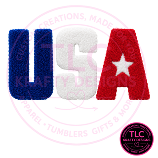 USA Fuzzy XL Patch, Patriotic Fluffy Patch, Red White Blue Iron On Patch, Varsity Style Patch for Sweatshirts Hoodies Jackets