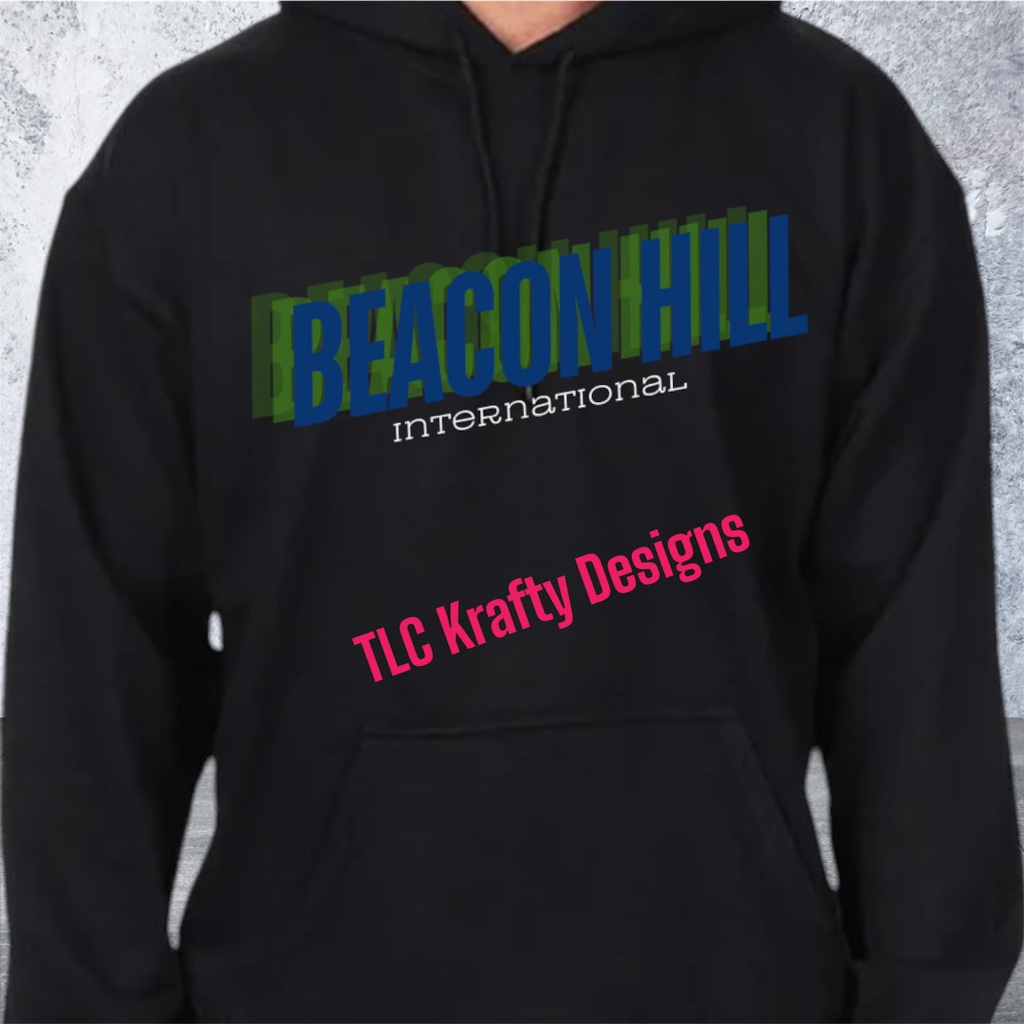 Beacon Hill International Hoodie - Layered Text Design