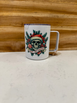 Sweet, But Twisted Christmas skeleton 12oz travel mug