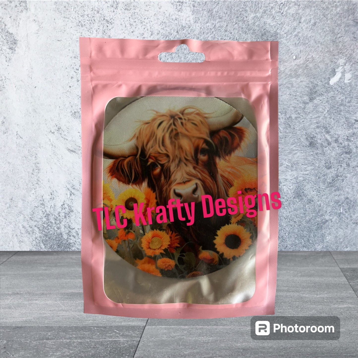 Highland Cow Surrounded by Sunflowers Neoprene Coffee Coaster