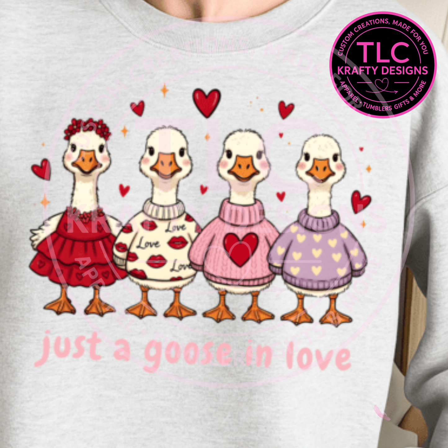 Just a Goose in Love Valentine Sweatshirt – Cute Goose Valentine Apparel