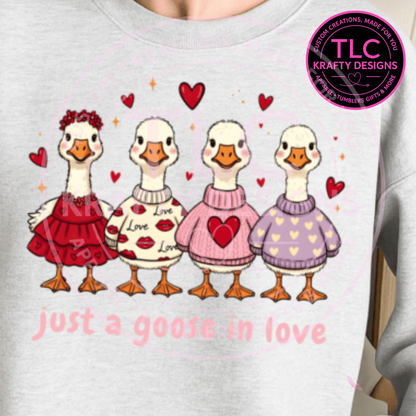 Just a Goose in Love Valentine Sweatshirt – Cute Goose Valentine Apparel