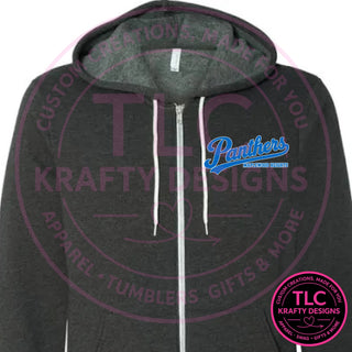 Maplewood Heights Panthers Script design on BELLA+CANVAS sponge fleece full-zip hoodie in Black Heather