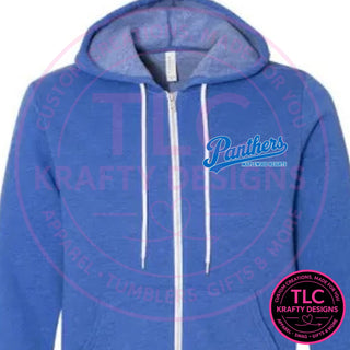 Maplewood Heights Panthers Script design on BELLA+CANVAS sponge fleece full-zip hoodie in Heather True Royal