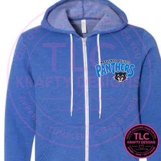 Maplewood Heights Panthers Bubble design on BELLA+CANVAS sponge fleece full-zip hoodie in Heather True Royal