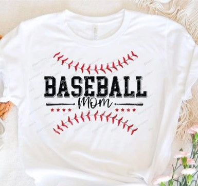 Stylish Shirt proudly declaring "Baseball Mom," adorned with charming baseball imprints.