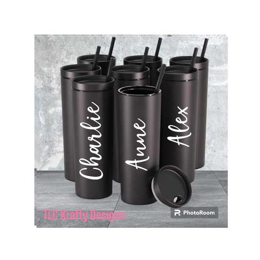 Matte Black Personalized Versatile acrylic Tumbler designed for customization, making it ideal for weddings, bachelorette parties, or birthdays