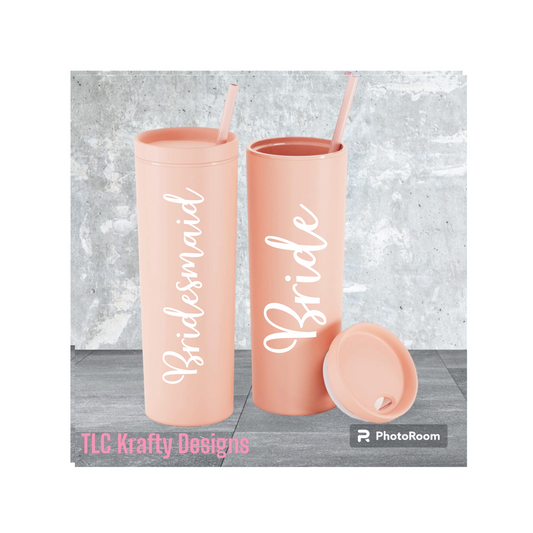 Matte Blush Personalized Versatile acrylic Tumbler designed for customization, making it ideal for weddings, bachelorette parties, or birthdays