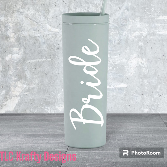 Matte Winter Sage Personalized Versatile acrylic Tumbler designed for customization, making it ideal for weddings, bachelorette parties, or birthdays
