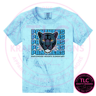 Maplewood Heights Panthers Stacked design on Comfort Colors Color Blast tee in Fiji Blue
