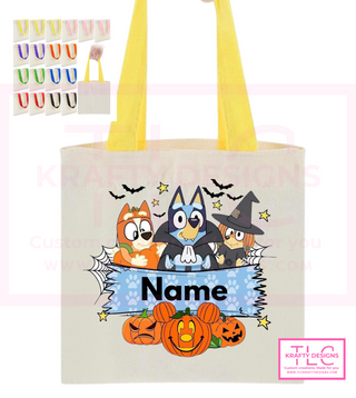 Custom Halloween Trick or Treat Tote Bags – Personalized Kids Candy Bags in Fun Character Designs