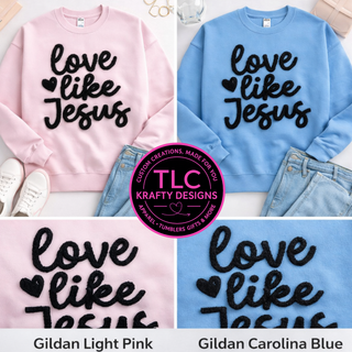 Love Like Jesus Fuzzy Black Chenille Patch Sweatshirt | Christian Valentine Crewneck | Faith Based Apparel |