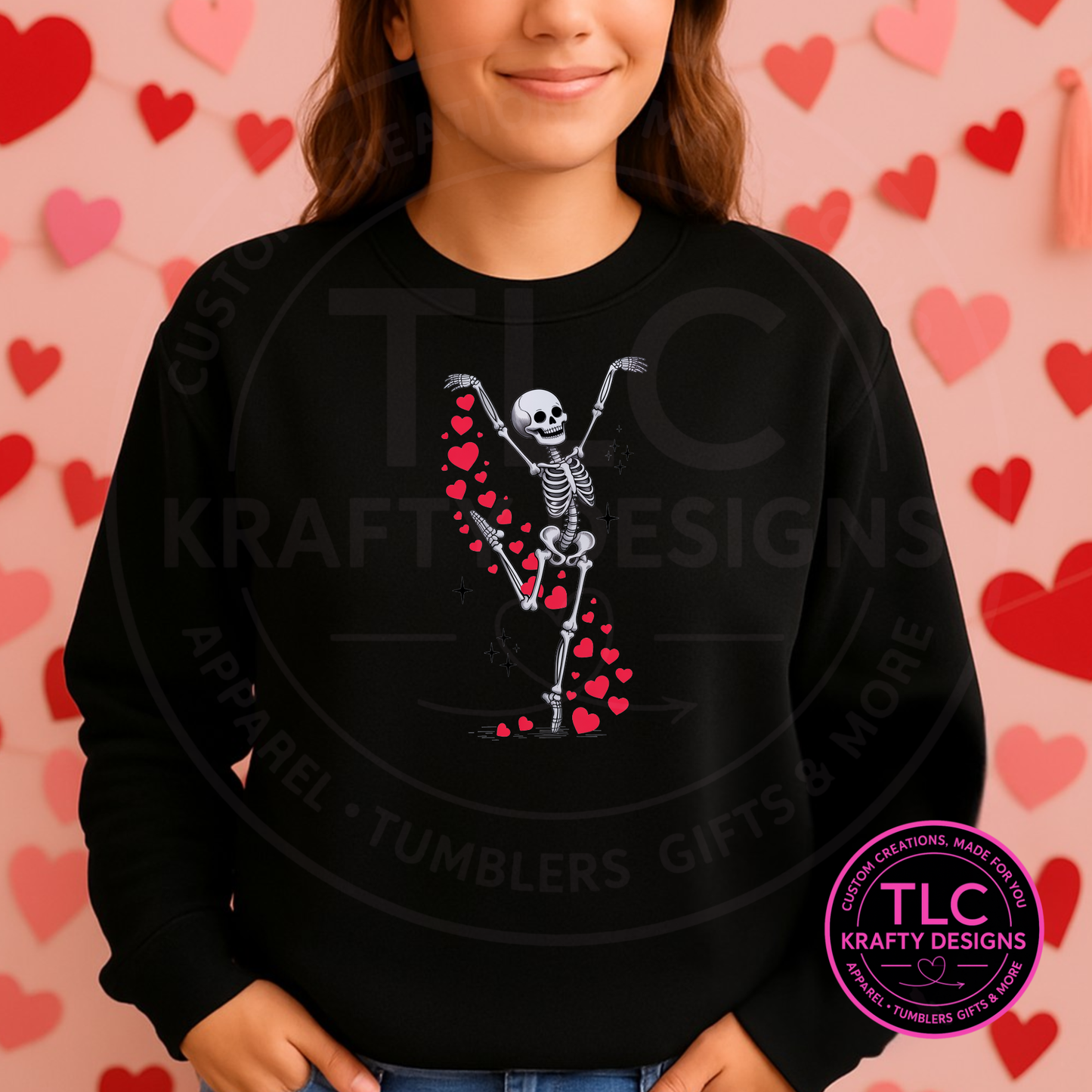 Spooky Valentine Skeleton Hearts Shirt or Sweatshirt