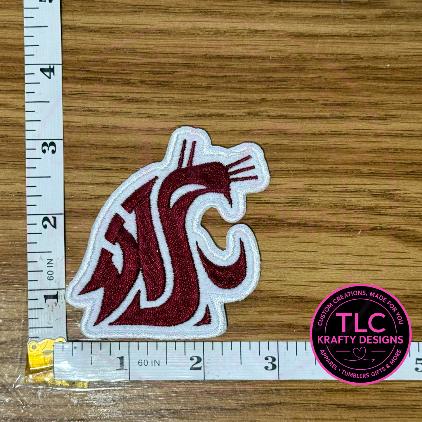 Washington Maroon & White Chenille Cougar Head Patch – Standard Size
