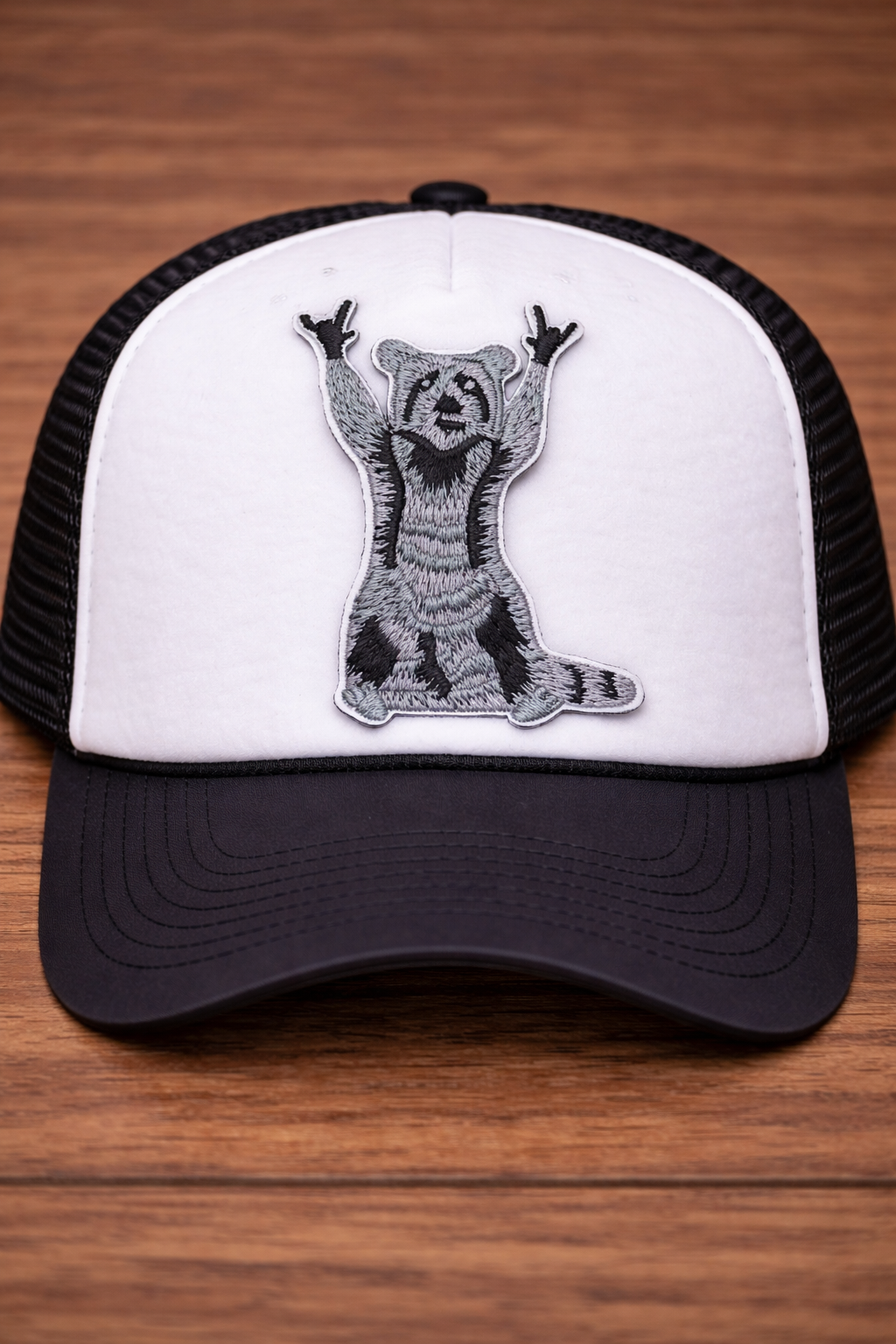 Raccoon Patch Foam Trucker Hat – Fun Embroidered Statement Hat
