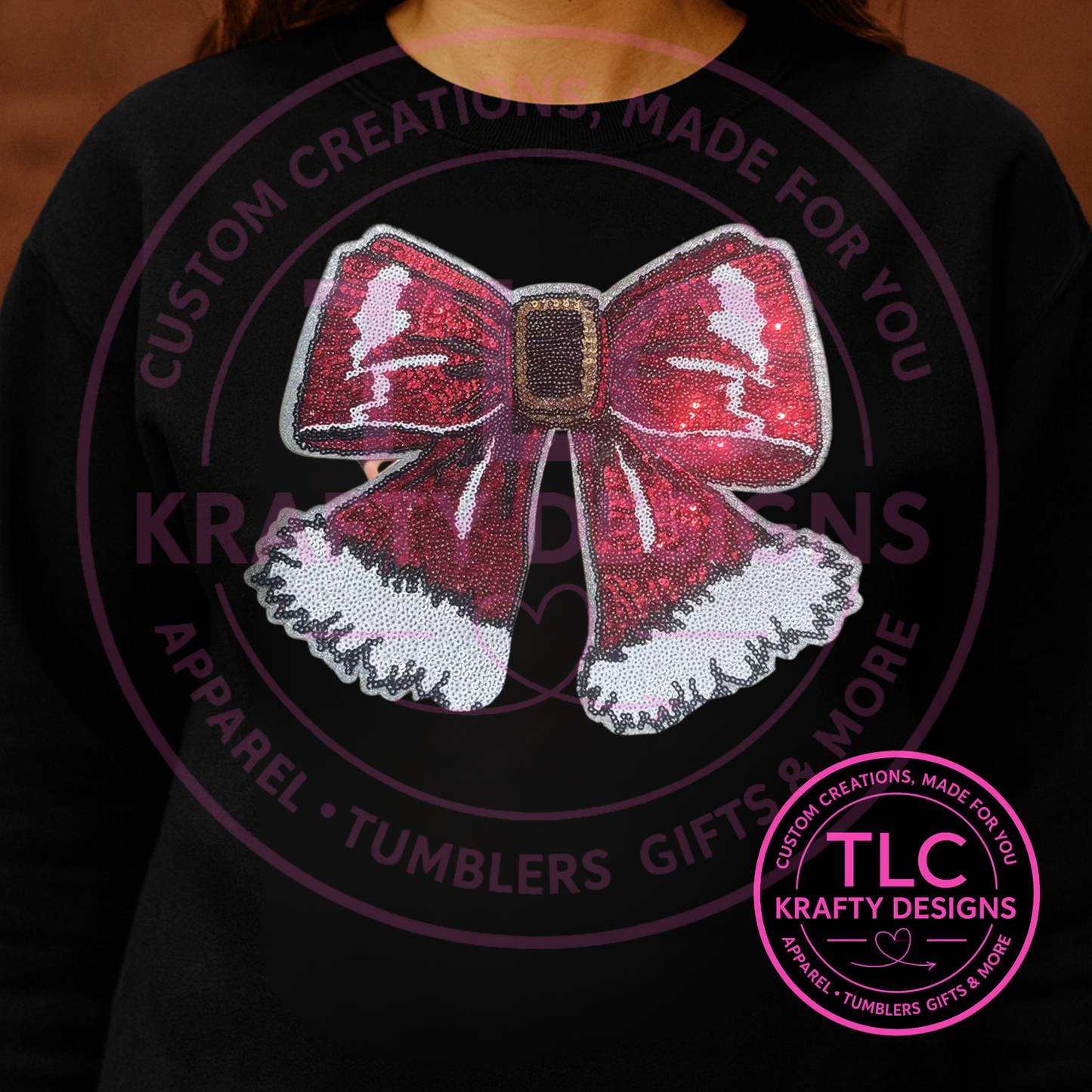 XL Red Christmas Bow Sequin Patch – Festive Holiday Appliqué