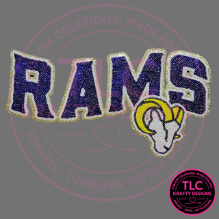 Blue and Gold Rams XL Sequin Patch – School Spirit Mascot Iron-On Transfer