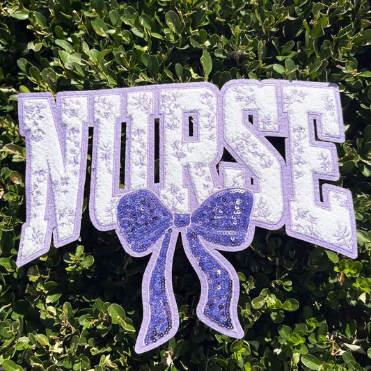 XL Nurse Chenille Patch With Sequin Bow Lavender – Healthcare Iron-On / Sew-On Appliqué CK